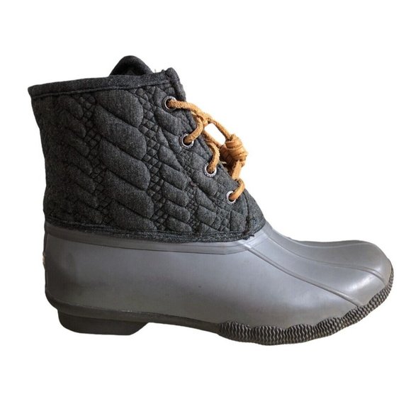 Sperry Duck Boots STS97186 Gray Charcoal Saltwater Rope Womens 6M Quilted Ankle - Picture 3 of 11